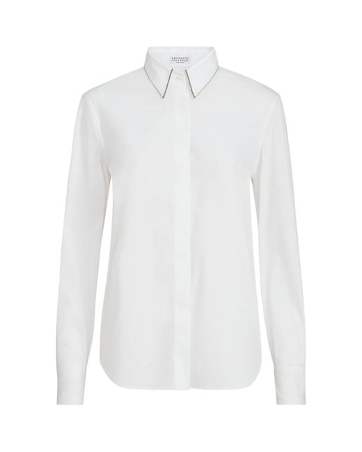 Brunello Cucinelli White Cotton Poplin Monili Shirt
