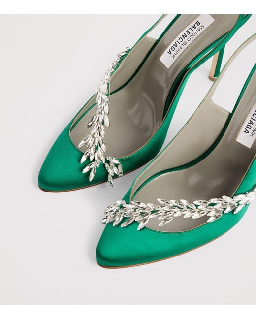 Balenciaga Green X Manolo Blahnik Embellished Slingback Heels 105
