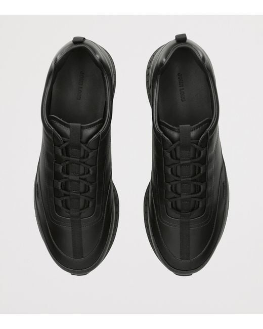 John Lobb Black Leather Stream Laced Sneakers for men