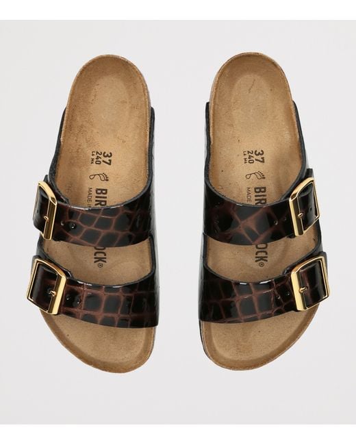 Birkenstock Brown Leather Croc-Embossed Arizona Sandals for men
