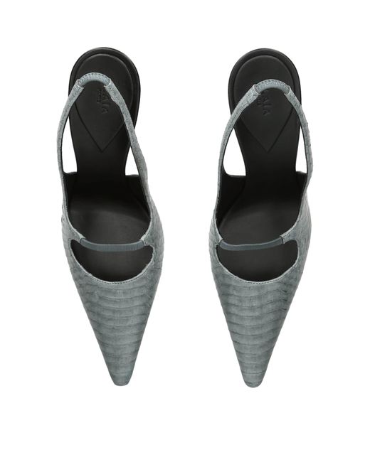 Alaïa Gray Leather Croc-Effect Drop Slingback Pumps 90