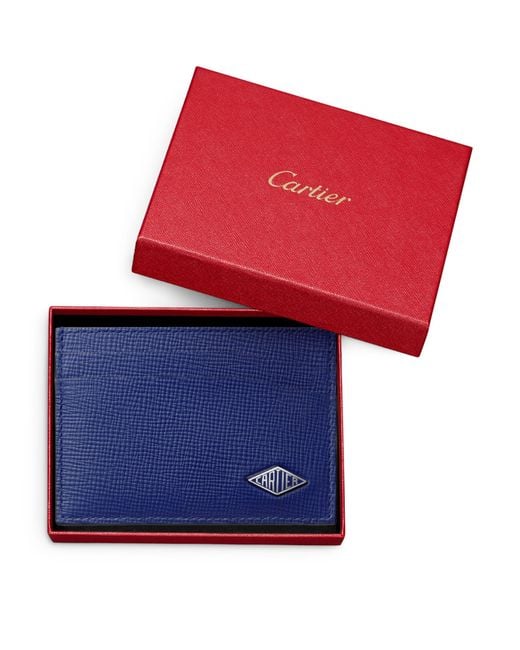 Cartier Blue Leather Losange Double Card Holder for men