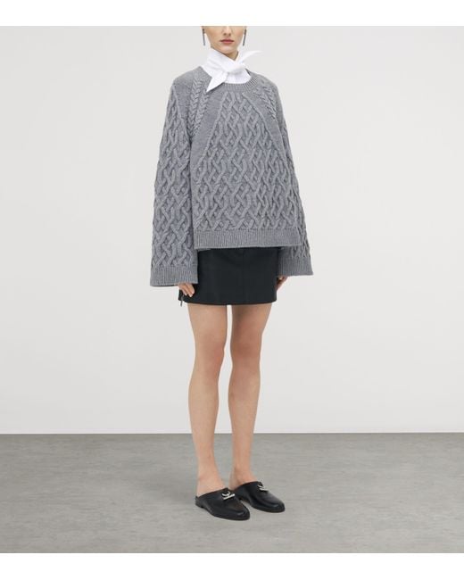 Alexander McQueen Gray Wool-Cashmere Cable-Knit Sweater