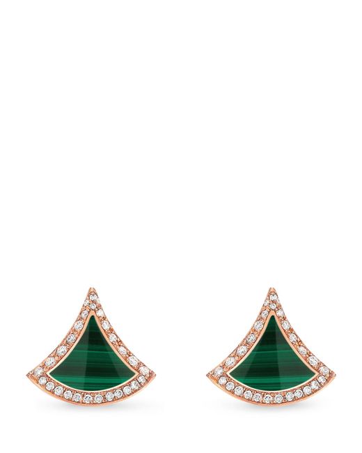BVLGARI Green Rose Gold, Diamond And Malachite Divas' Dream Stud Earrings
