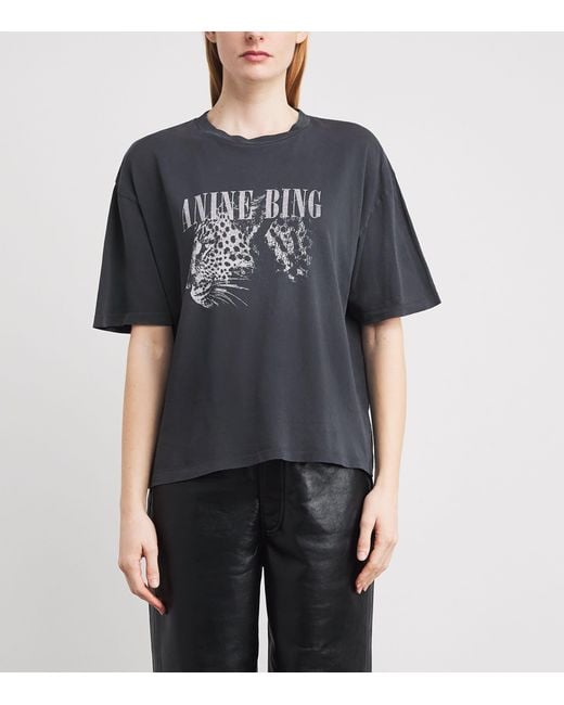 Anine Bing Black Leopard Print Cohen T-Shirt