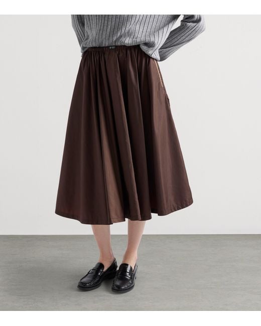 Prada Brown Re-Nylon Gathered Midi Skirt