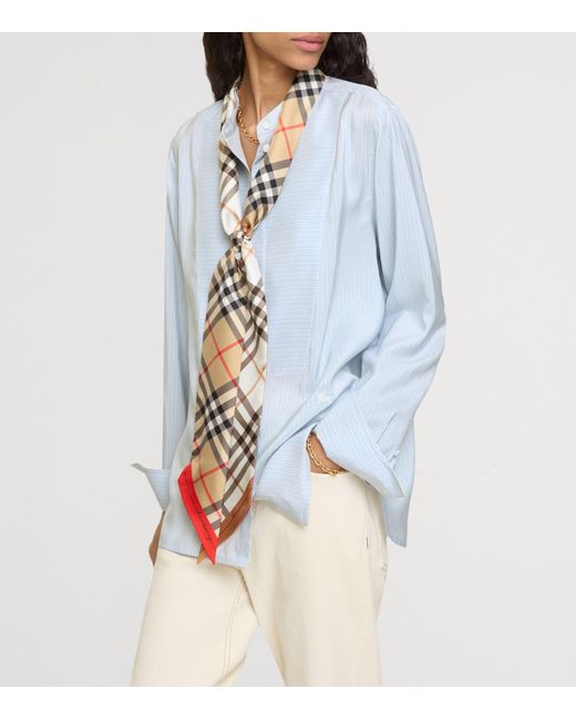 Burberry White Silk Contrast Check Twilly