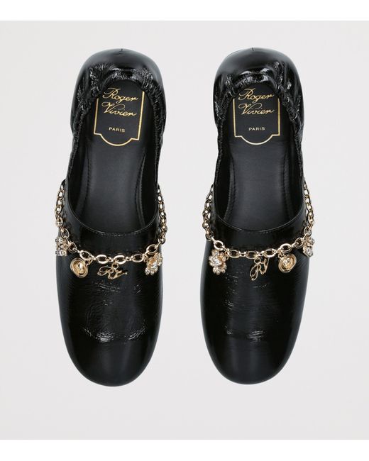 Roger Vivier Black Patent Leather Embellished Ballet Flats