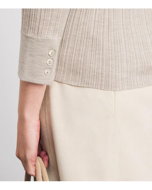 Agnona Natural Cashmere-Wool-Silk Open-Collar Polo Sweater