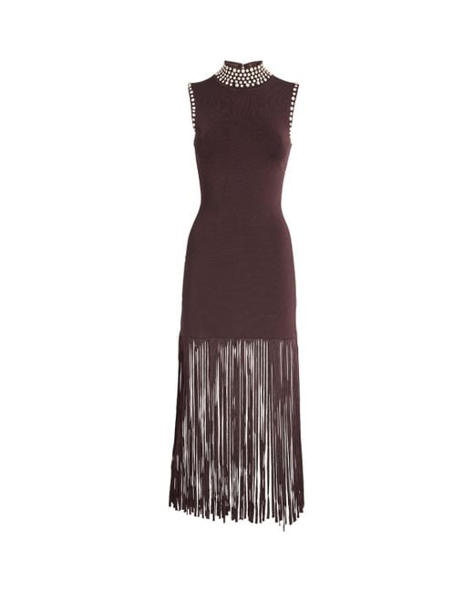 Sandro Purple Embellished Fringe Midi Dress
