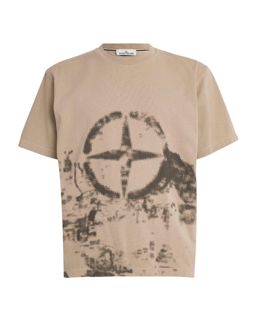 Stone Island Natural Cotton Compass Print T-Shirt for men