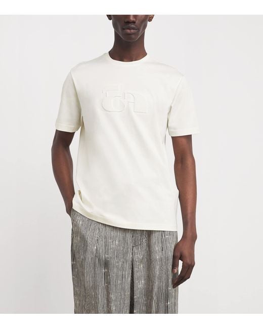 Emporio Armani White Cotton Flocked Logo T-Shirt for men