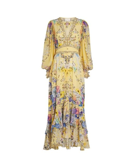 Camilla Metallic Silk Darling Buds Maxi Dress