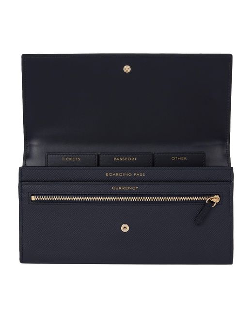 Smythson Blue Leather Marshall Travel Wallet for men