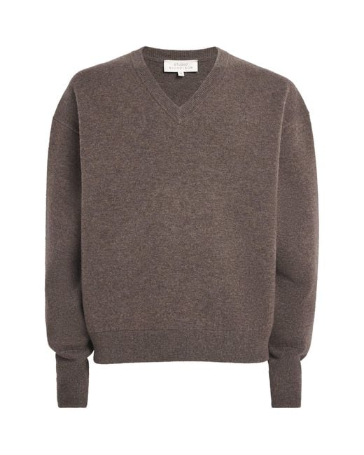 Studio Nicholson Brown Wool-Cashmere V-Neck Sweater for men