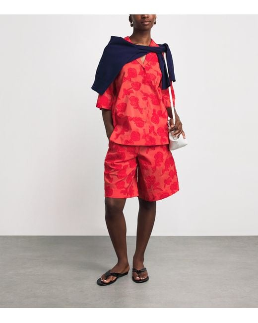 Ganni Red Floral Elasticated Shorts