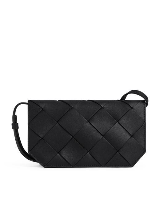 Bottega Veneta Black Leather Intreccio Cross-Body Pouch for men