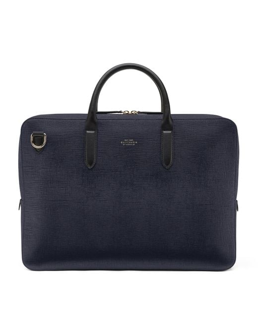 Smythson Blue Leather Briefcase for men