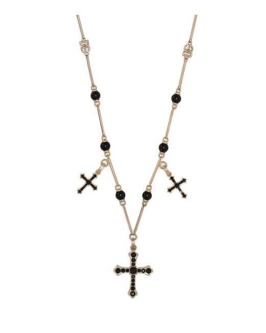 Dolce & Gabbana Metallic Beaded Cross Necklace