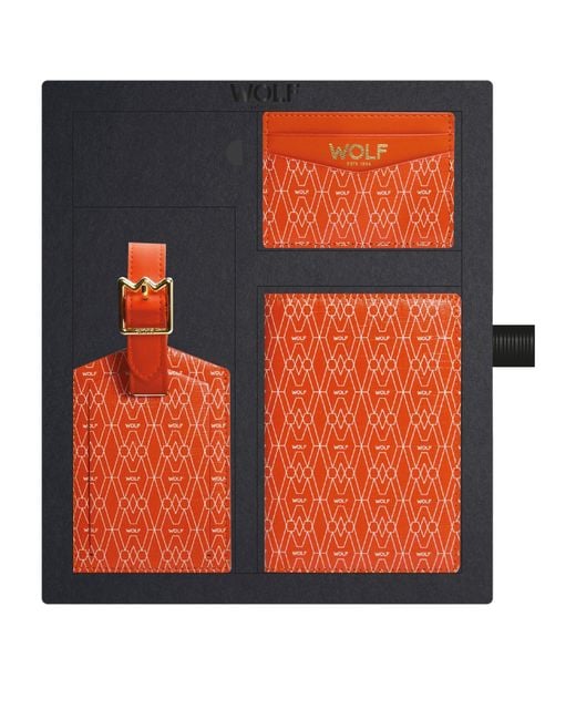 Wolf Orange Signature Passport Holder, Card Holder And Luggage Tag Gift Set for men