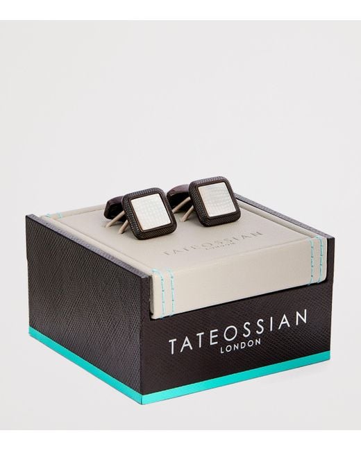 Tateossian Black Spazio Square Mother-Of-Pearl Cufflinks for men