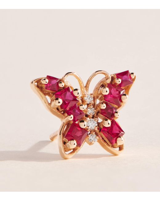 Suzanne Kalan Pink Diamond And Ruby Princess Mini Butterfly Stud Earrings