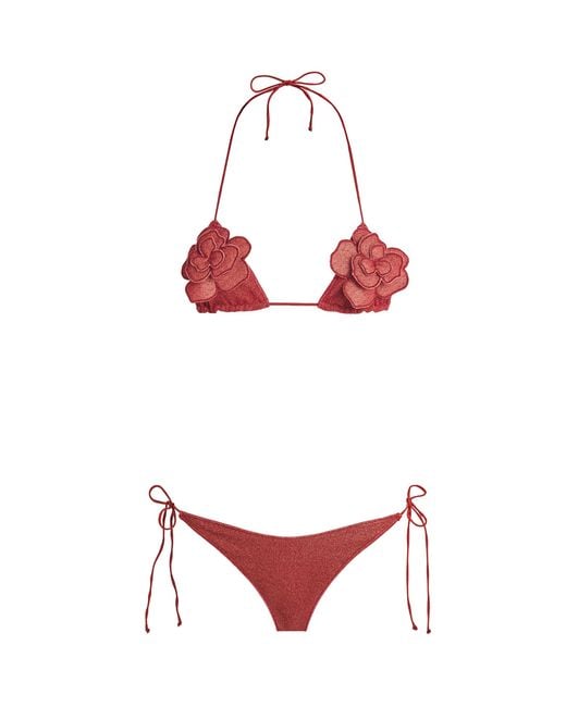 Oseree Red Floral-Appliqué Lumière Bikini