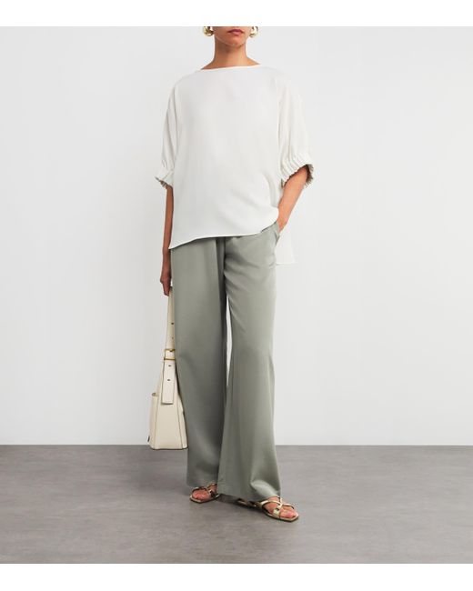 Max Mara White Cady Gathered-Cuff Pacos Blouse