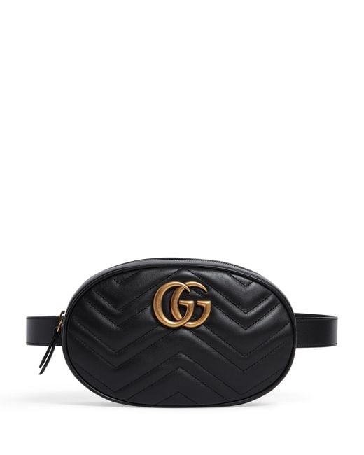 Gucci Black Leather Marmont Matelassé Belt Bag