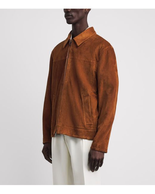 Brioni Brown Lambskin Suede Bomber Jacket for men