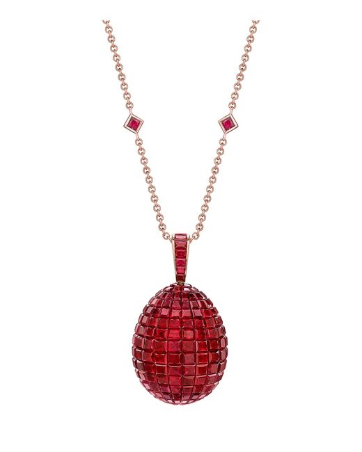 Faberge Red Rose Gold, Diamond And Ruby Imperial Mosaic Egg Pendant Necklace