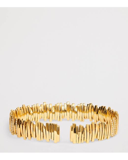 Suzanne Kalan Metallic And Diamond Half Pavé Cuff Bangle