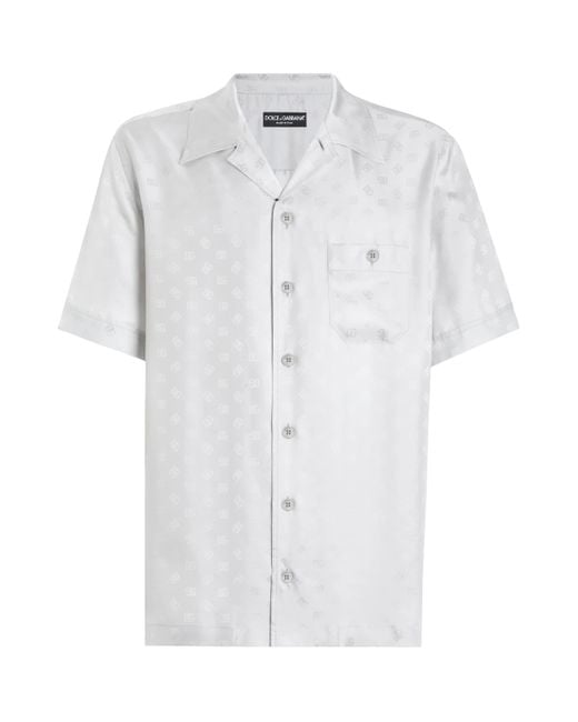 Dolce & Gabbana White Wool Logo Short-Sleeve Shirt for men