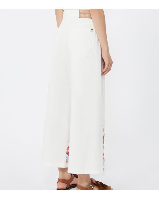 Weekend by Maxmara White Embroidered Wide-Leg Jeans