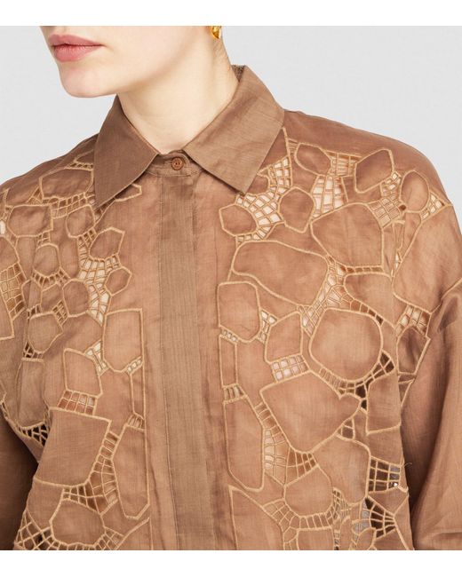 Max Mara Brown Ramie Embroidered Picasso Shirt