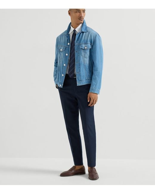 Brunello Cucinelli Blue Cotton-Virgin Wool Gabardine Trousers for men