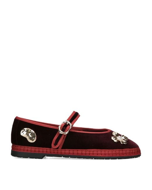 Flabelus Red Velvet Mae Pierre Mary Jane Flats