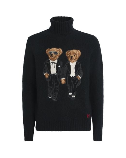 Polo Ralph Lauren Black Wool-Blend Ralph & Ricky Tuxedo Polo Bear Rollneck Sweater for men