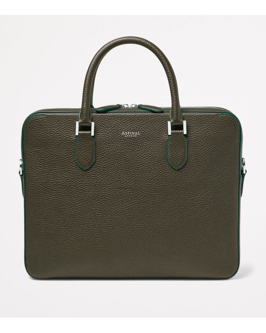 Aspinal Green Leather Mount Street Briefcase Bag for men