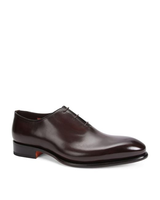 Santoni Brown Leather Carter Oxford Shoes for men