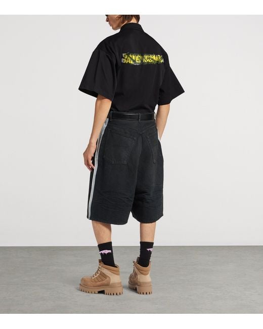 Balenciaga Black Cotton Workwear Short-Sleeve Shirt for men