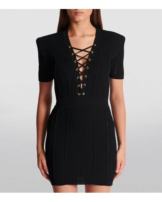 Balmain Black Rib-knit Mini Dress