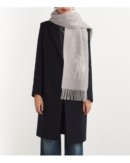Polo Ralph Lauren Gray Wool Polo Pony Scarf
