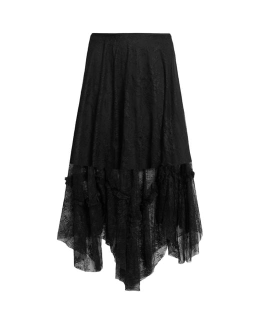AllSaints Black Josie Layered Lace Midi Skirt