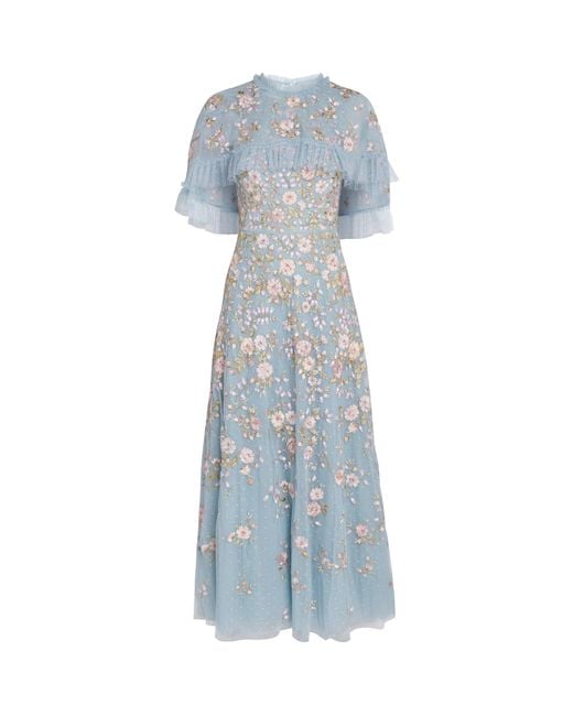 Needle & Thread Blue Tulle Cape Eden Maxi Dress