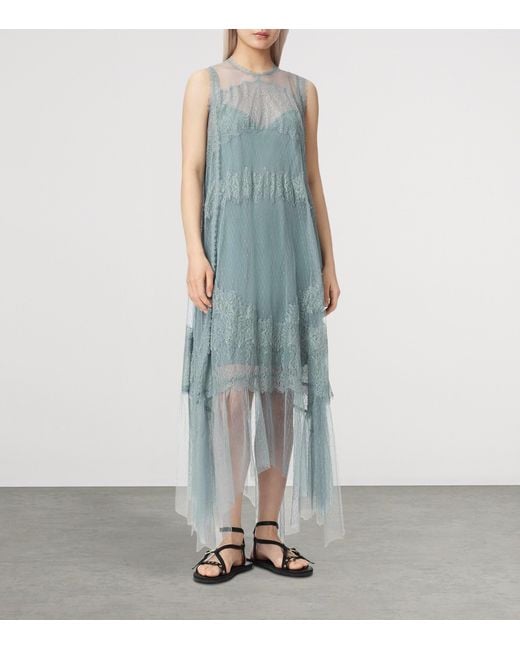 AllSaints Blue Lace Overlay Clara Dress