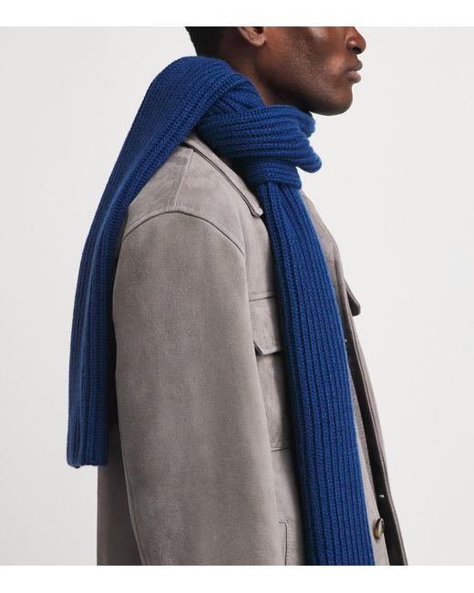 Johnstons Blue Cashmere Lovat Ribbed Scarf for men