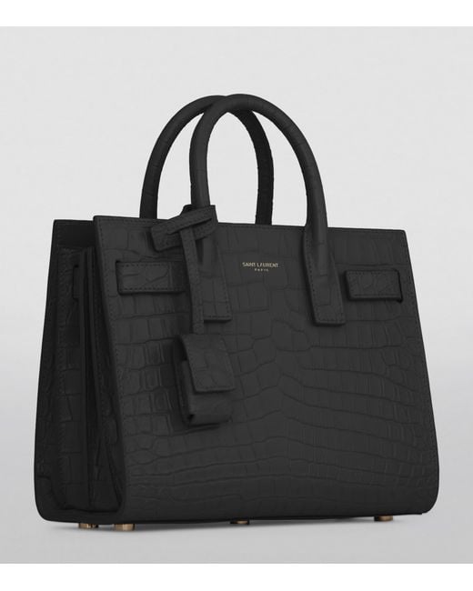 Saint Laurent Black Croc-Embossed Sac De Jour