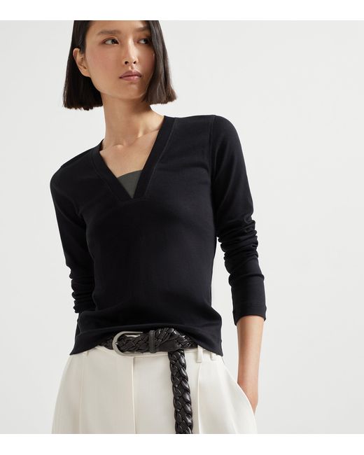 Brunello Cucinelli Black Stretch-Cotton Monili-Detail T-Shirt