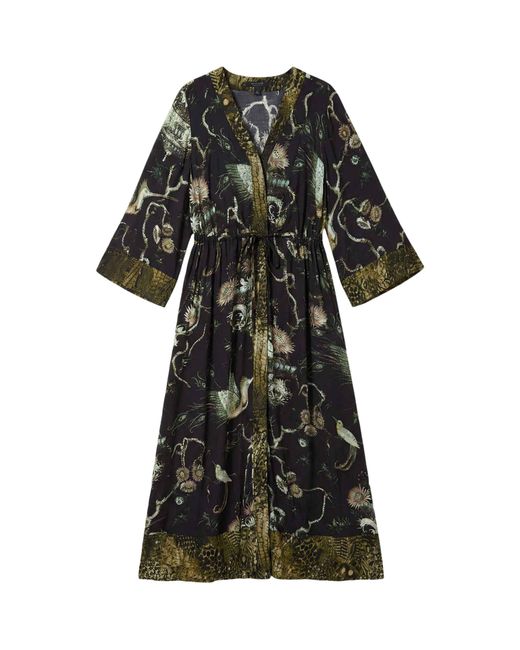 AllSaints Black Printed Diana Midi Wrap Dress